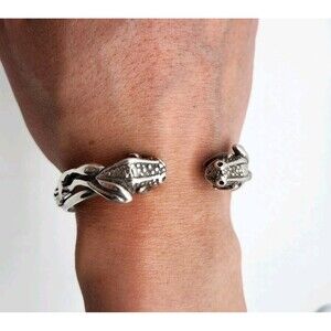 STERLING SILVER JEWELED EYES FROG DUO CUFF BANGLE BRACELET HANDMADE. TESTED.